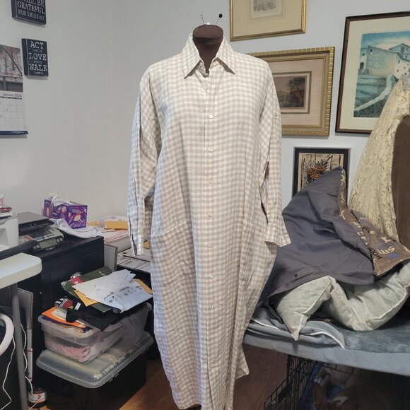 NWT Eskandar Oversized European Tan & White Plaid Dress - Picture 3 of 10